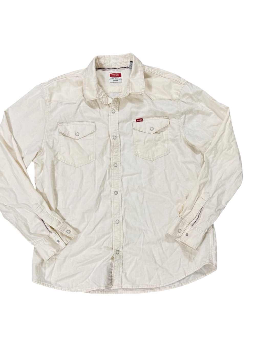 Wrangler Western Pearl Snap Shirt Cream Long Sleeve Workwear Men’s XL